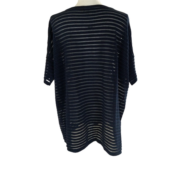 Bela NYC Women’s Top Large Navy Sheer Striped SHort Sleeves Cotton Blend - Picture 3 of 6